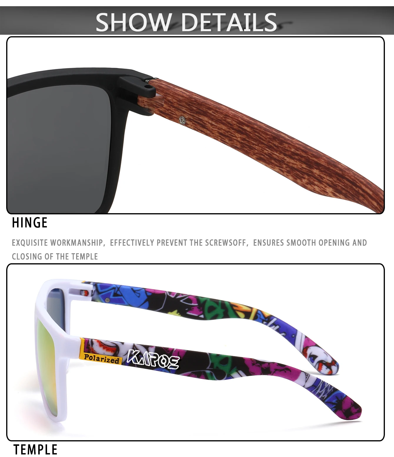 KAROS Polarisierte Sonnenbrille, Unisex, blendfreie Fahrbrille, Outdoor-Sport, Angeln, Radfahren, Reisen, Strand, UV400-Brille – Detail 3