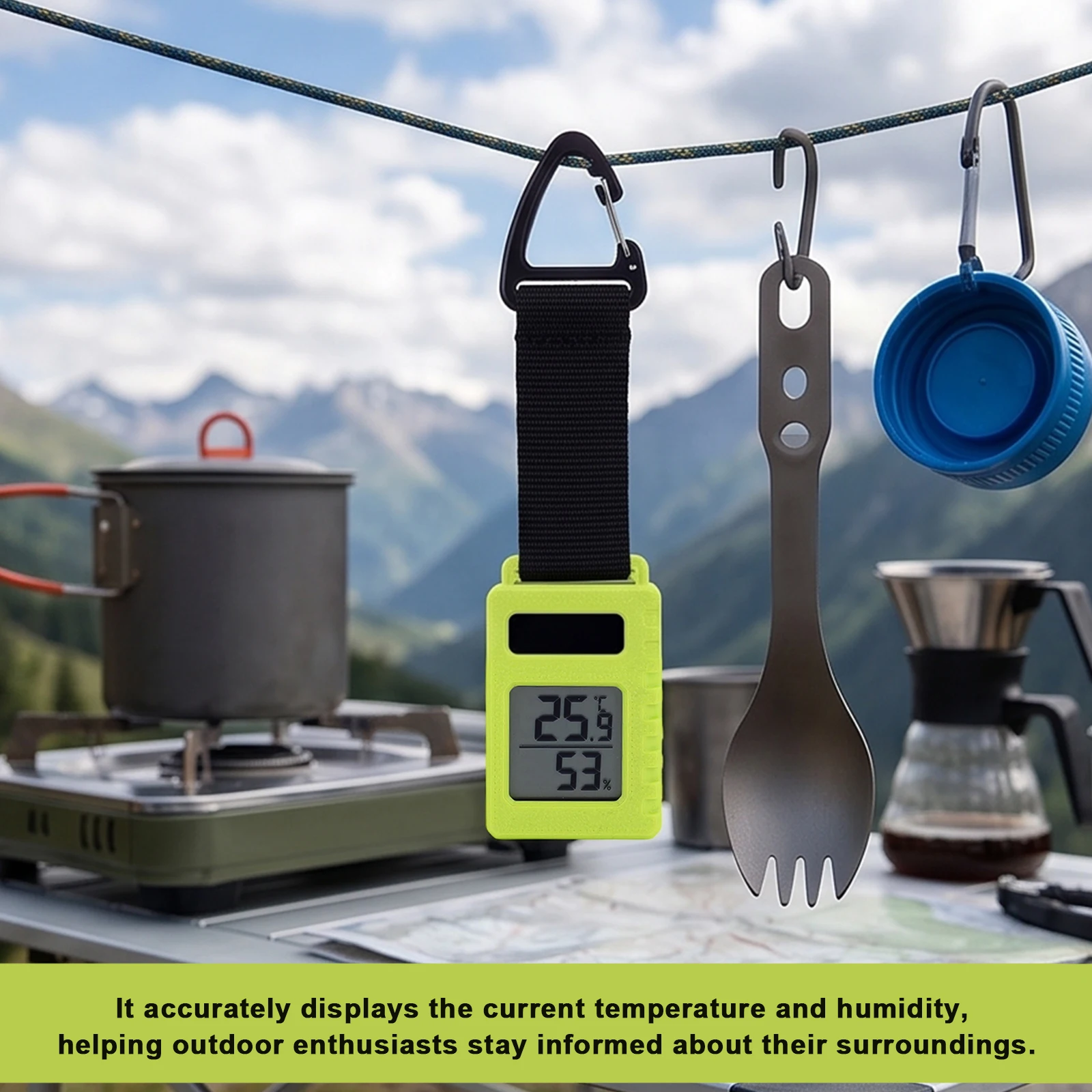 3D Printed Portable Mini Thermometers Solar Temp Humidity Meter Splash-Proof Outdoor Hygrometer Mountaineering Pendant Keychain