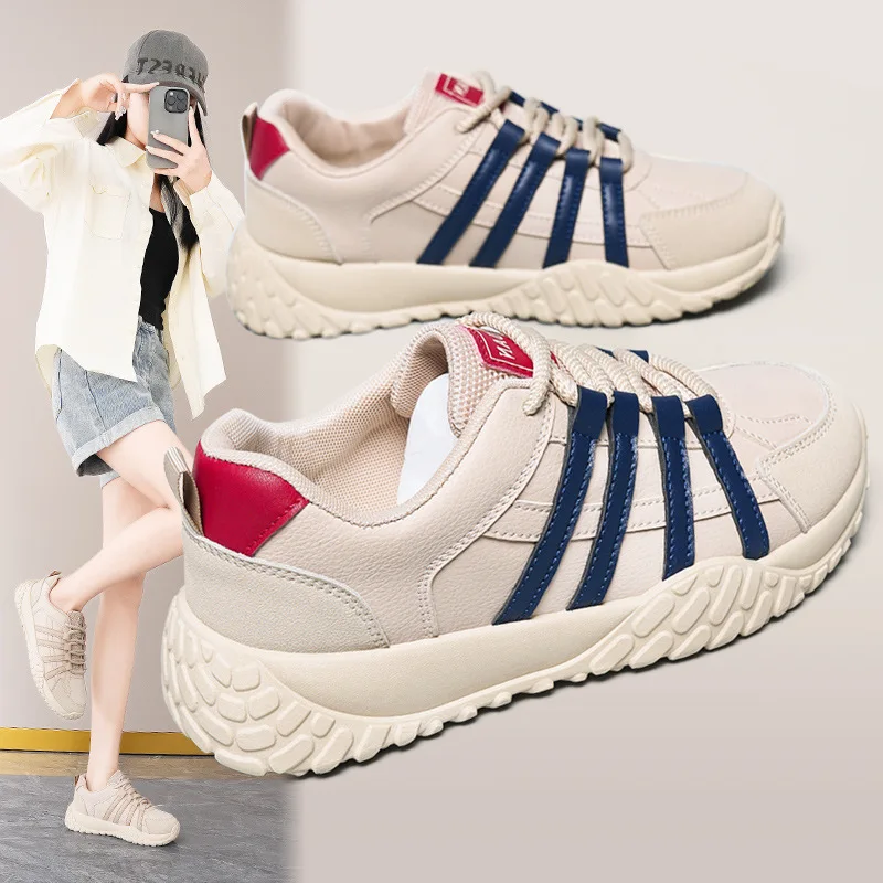 

Women Vulcanized Shoes New Thick Soled Forrest Gump Shoes Lightweight Soft Sole Casual Sports Leather Surface Versatile