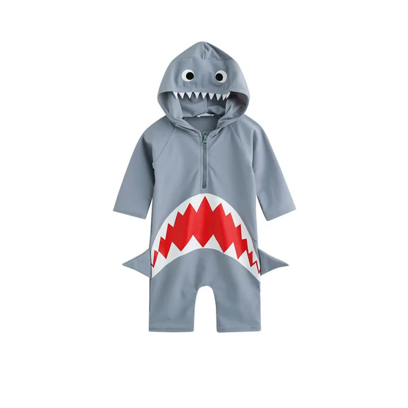 

1Pc Cute Shark Print Kids One-piece Swimsuit, comfy skin-friendly swimwear for boys and girls, ideal for water play & gifts