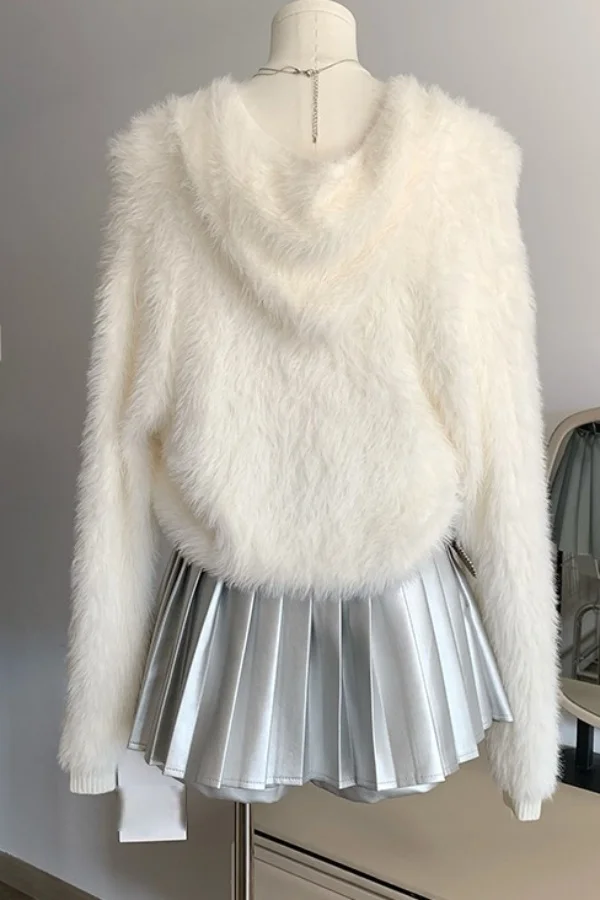 

​​2025 Winter Faux Mink Plush Cropped Jacket Women Hooded Pure Allure Slim Fit Heavyweight Cardigan Versatile Outerwear Coat​​