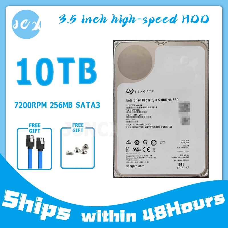 Seagate 오리지널 브랜드 데스크톱 서버 모니터링 하드 드라이브, 10TB HDD, 7200rpm, 256MB 캐시, SATA III, 3.5 인치, ST10000NM0046