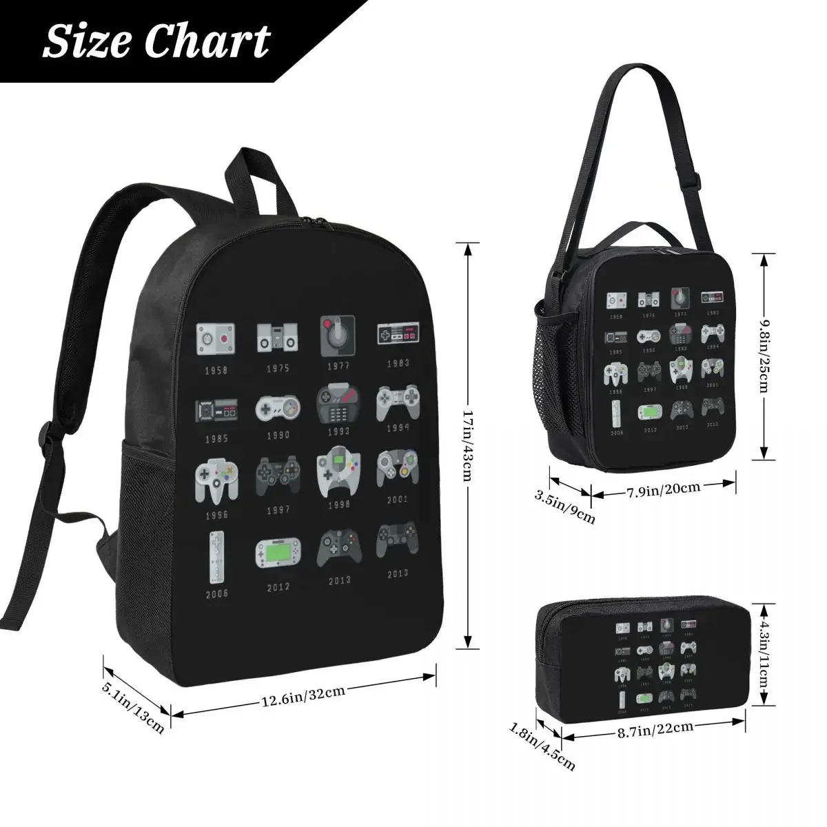 Geek Gaming Controllers Backpack Student Boys Girls BookBag School Bag Laptop Shoulder Bags 3ps Insulated Lunch Bag Pencil Case