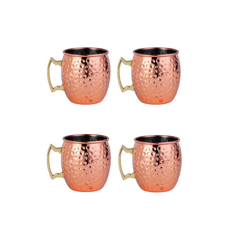 4 Pcs Moscow Mule 18 Ounces 550ml Hammered Copper Plated Copper Mugs Metal Mug Cup Stainless Steel Beer Wine Coffee Cup