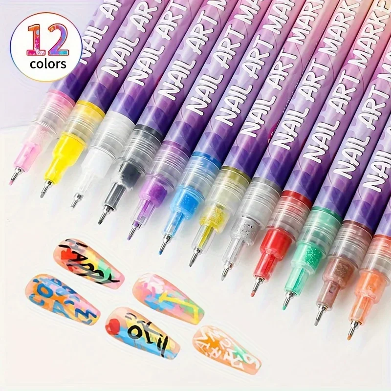 12pcs/1set Nail Doodle Pen Acrylic Paint Pen, Nail Paint DIY Quick Drying Dot Stitching Pen Doodle Art Pen