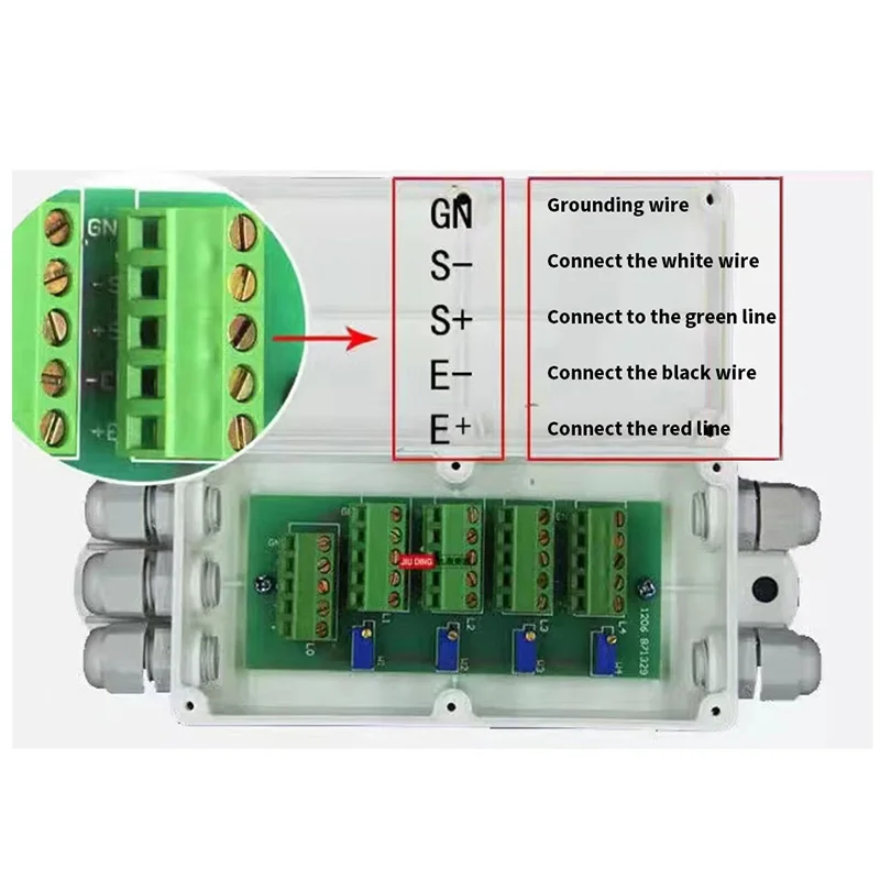 The junction box is made of stainless steel plastic and is specifically designed for measuring force and weight sensors