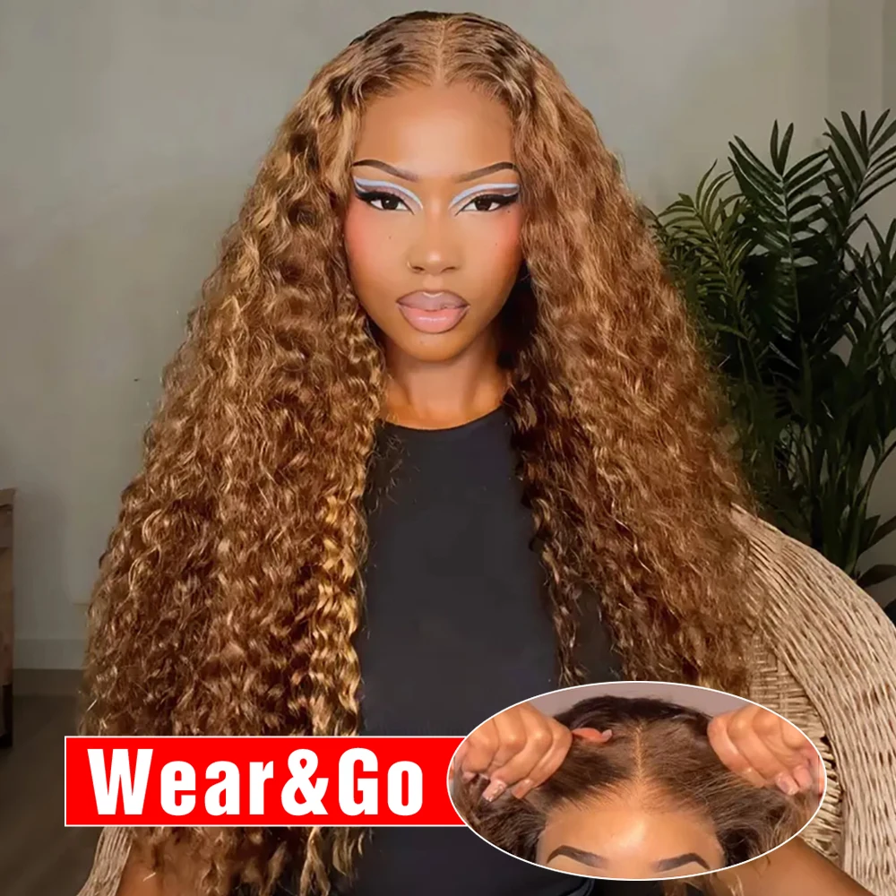 Highlight Glueless Wigs Human Hair Ready To Wear Preplucked Curly Deep Wave Ombre Colored 13x6 HD Lace Frontal Wig For Women 250