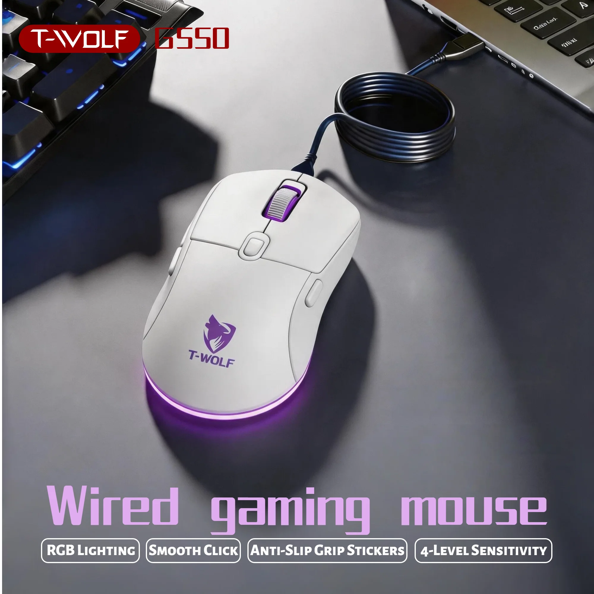 Wired Gaming Mouse RGB 6 Buttons Programmable 4 DPI Adjustable Ergonomic Gamer Mouse USB Gaming Mice with Breathing Light 1.5m Braided Cable for PC Laptop Computer Desktop E-sports Gaming Mouse Purple Optical Mouse Wired Gaming Accessories