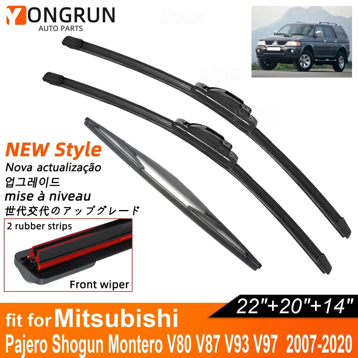 

Двойные резиновые автомобильные дворники для 2007-2020 Mitsubishi Pajero Shogun Montero V80 V87 V93 V97, передние и задние стеклоочистители для автомобиля