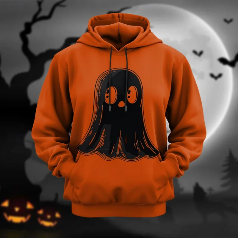 Hoodie pola hantu Halloween sederhana mode tren lengan panjang kucing labu 3D pullover cetak pria anak-anak jalan hoodie longgar