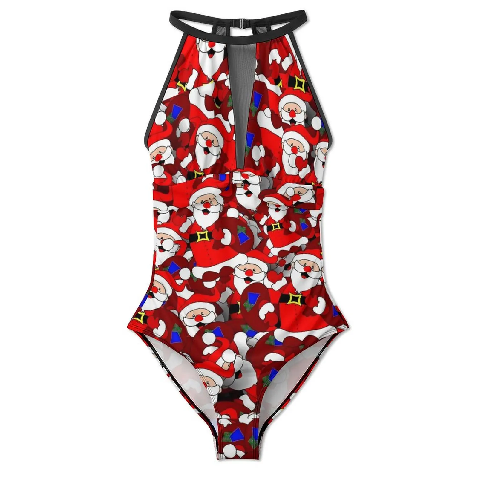 Christmas Swimsuit Sexy Santa Claus Women Swimwear One-Piece Sweet Swimsuits Holiday Swim Push Up Mesh Bathing Suit