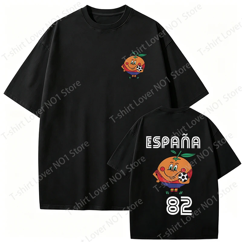 Neues T-Shirt aus 100 % Baumwolle, Espana 82, Spanien-Maskottchen, 1982, Fußball-Print, T-Shirt für Damen und Herren, lockeres Kurzarm-T-Shirt mit Naranjito-Aufdruck – Detail 2