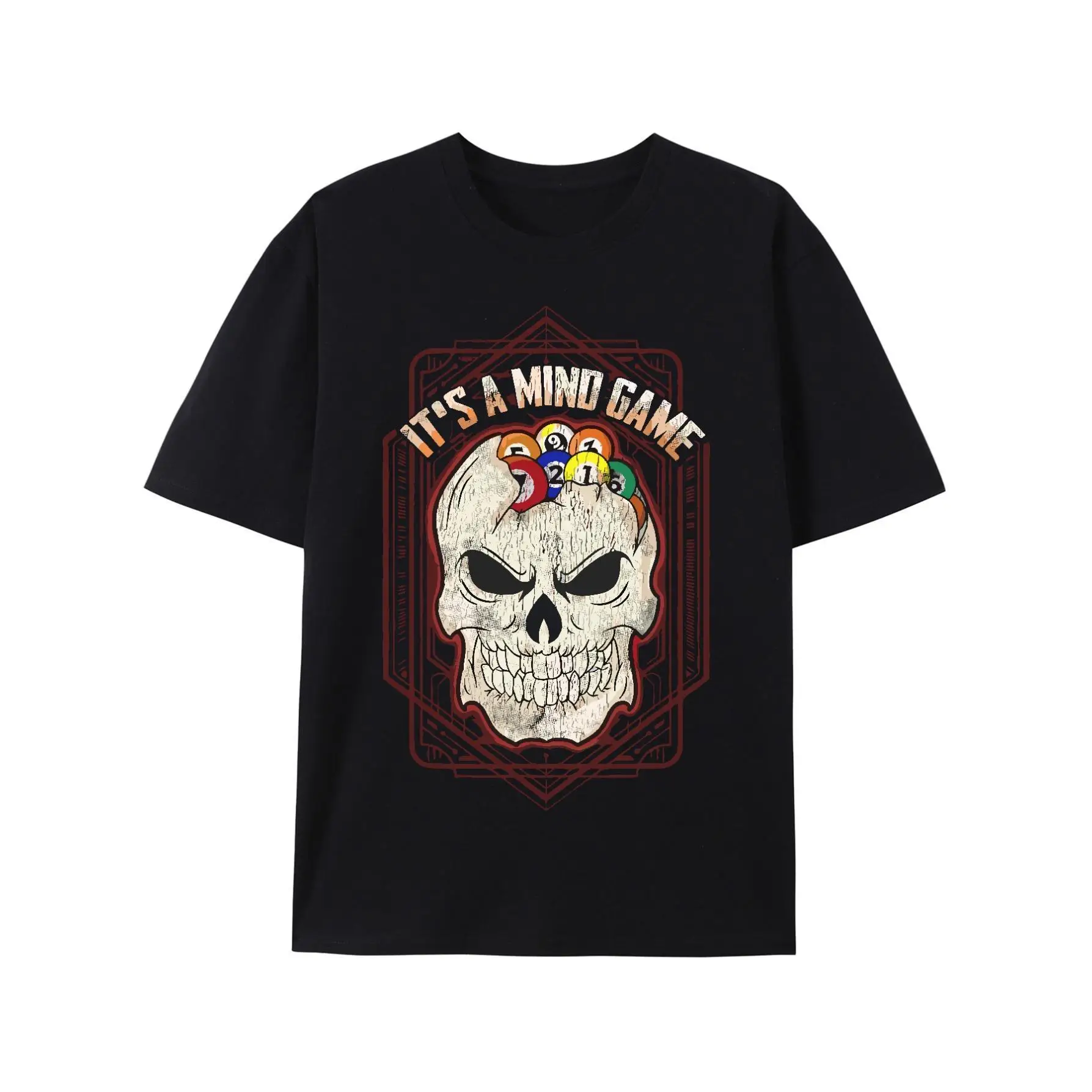 

Billiards Skull T-shirt Men It's a Mind Game Pool Player Graphic Tee Gothic Punk Tops 8 Ball 9 Ball Snooker Gifts