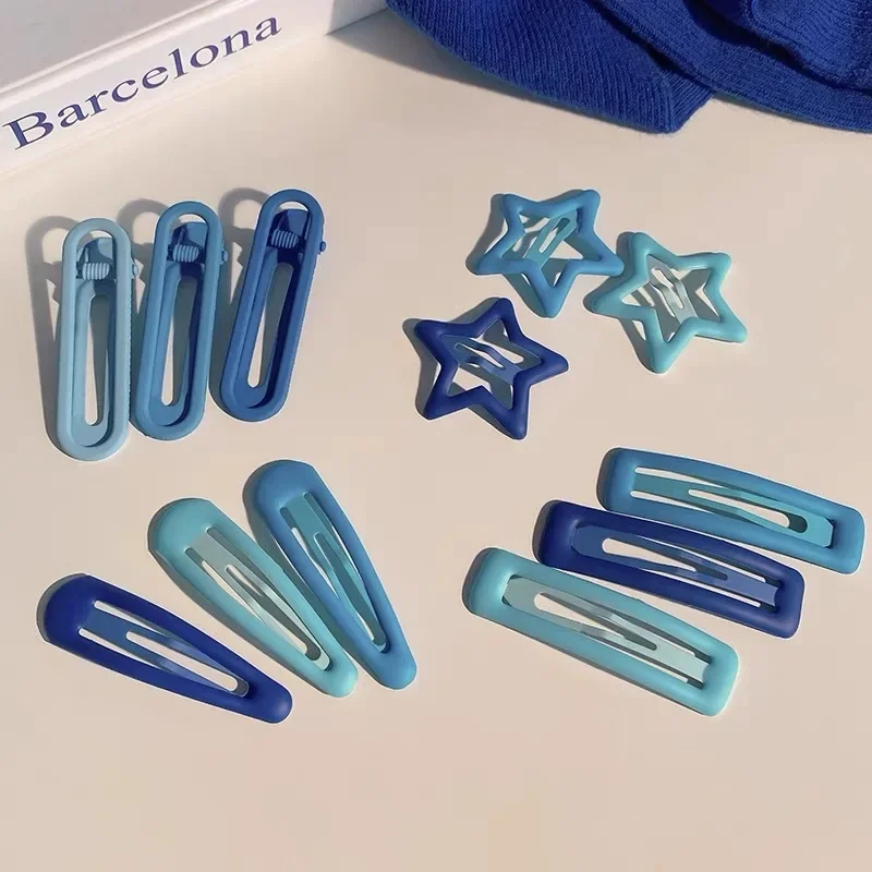 Blaue Serie Haarspangen Farbverlauf Seitenclips Metall-Haarklammern Herz Stern Kopfschmuck Süße Haaraccessoires