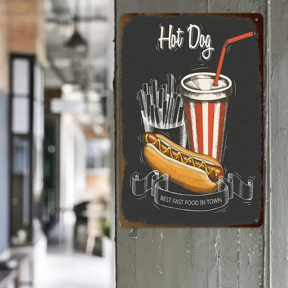 Letrero de estaño para menú de Hot Dog, decoración de comida rápida/restaurante, letrero de Metal para pizarra, arte Vintage, 8x12 pulgadas/20x30cm, 1 ud.