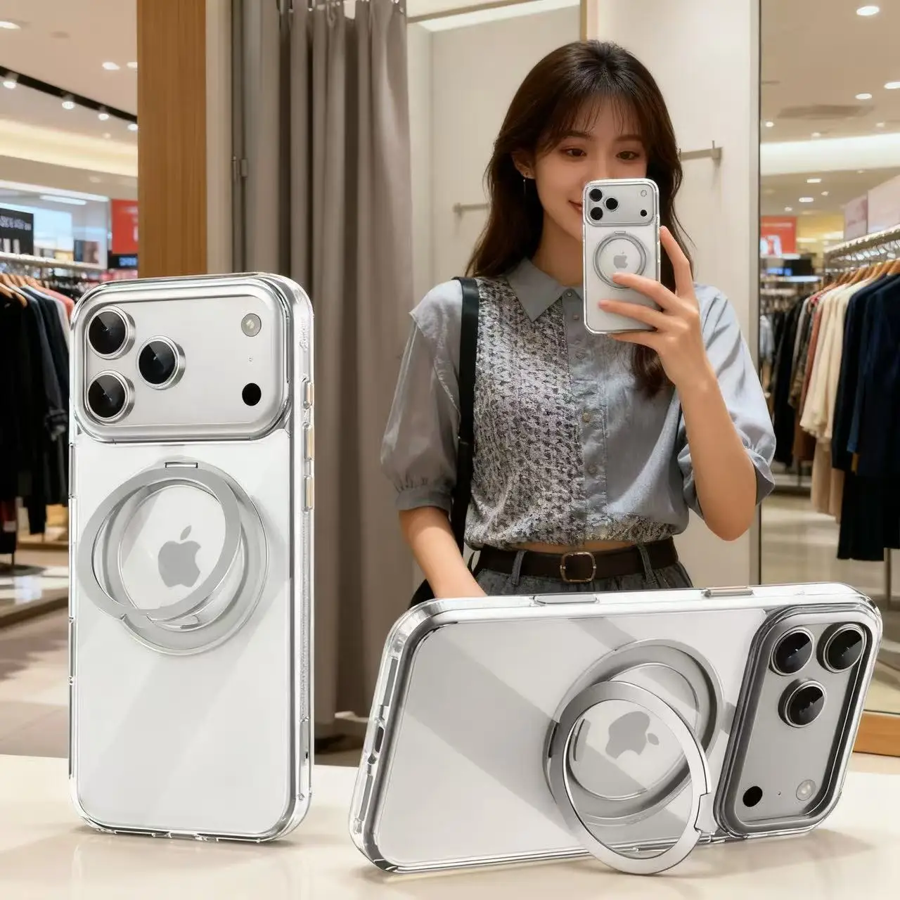 

Совместим с чехлом для iPhone 17 Pro Max — магнитом 360° ° Вращающаяся подставка для шестерни Apple Защитный чехол