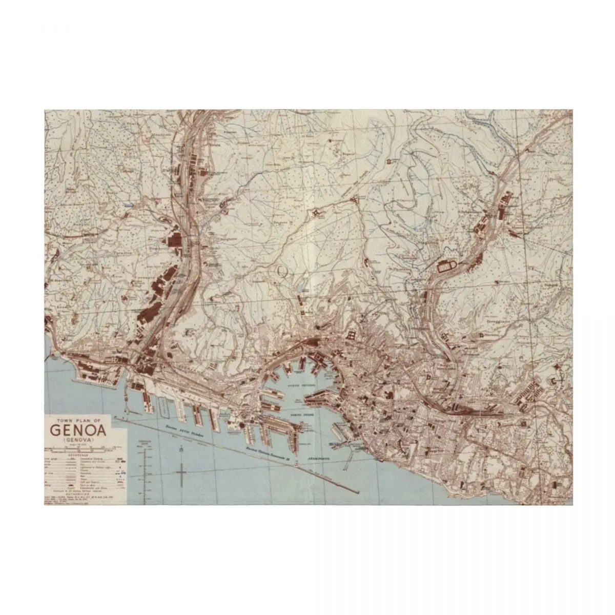 

Vintage Genoa Italy Map (1943) Throw Blanket Beach Furrys Comforter Blankets