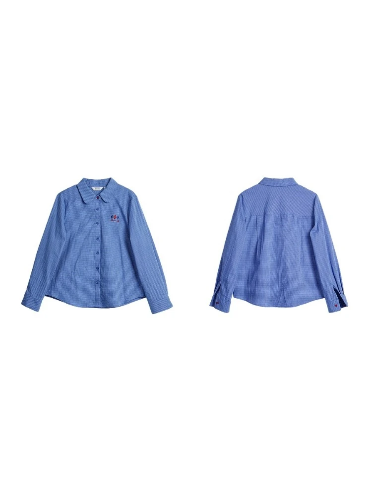 OLrain เสื้อเชิ้ตลายสก๊อตผู้หญิง 2025 ฤดูใบไม้ร่วงเย็บปักถักร้อยแขนยาวรอบคอเสื้อผ้าฝ้ายเสื้อกระดุมแถวเดียว O57QC001285