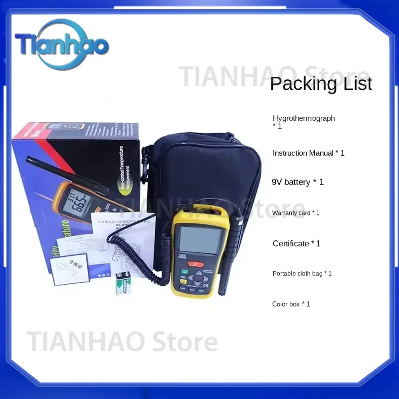 for DT-616CT Digital Thermometer Hygrometer High Precision Temperature Humidity Meter Industrial LCD Display 0.1 Resolution