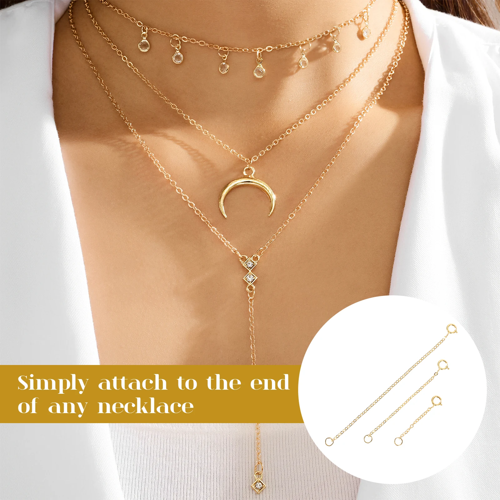 

3pcs Sterling Silver Extender Chains Adjustable Necklace Bracelet Jewelry Making Supplies Nickel Free Lead Free Different Sizes