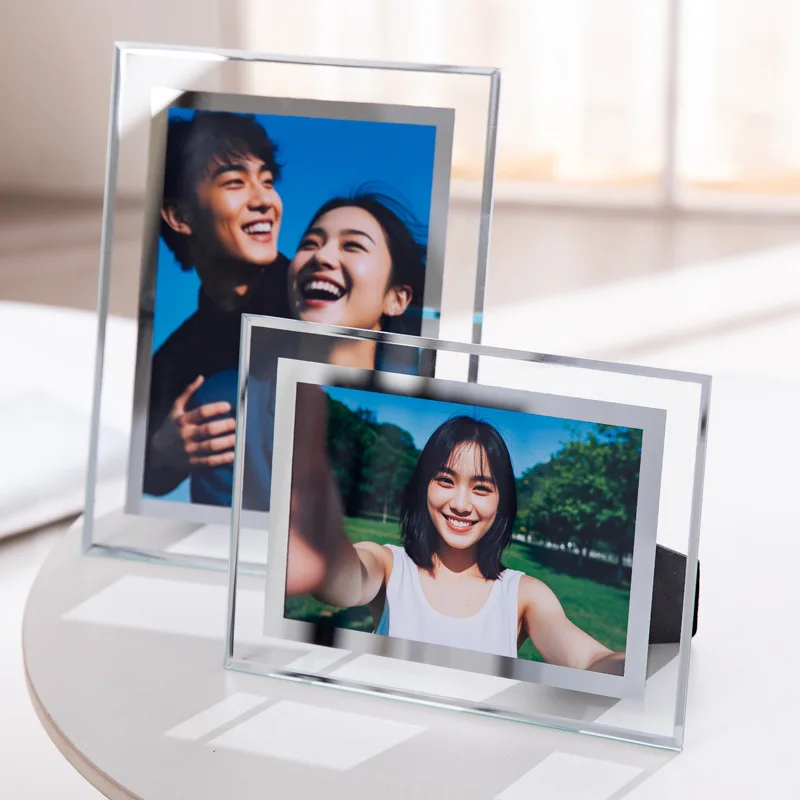 High-end Glass Photo Frame Display Stand Transparent Crystal Picture Frame Room Decorative Antiques Photocard Holder Home Decor