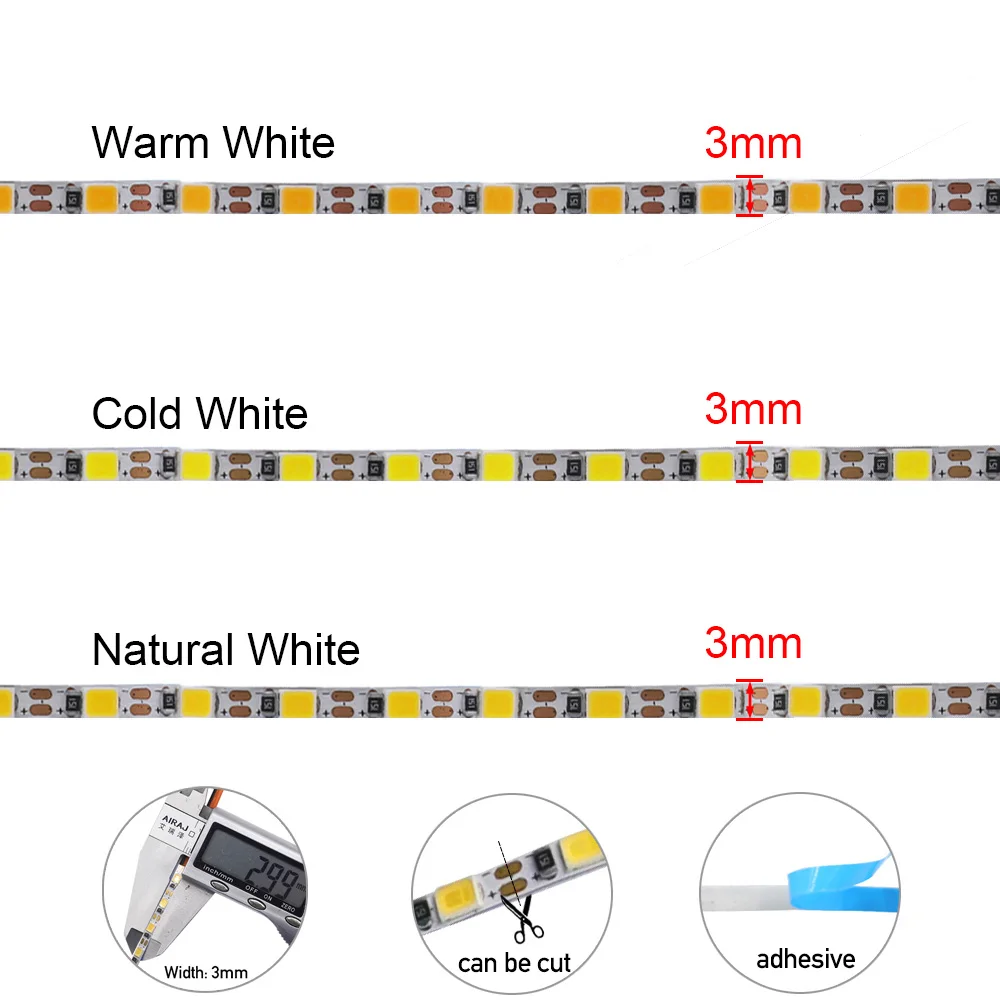 Striscia LED 5V USB 3mm PCB Ultra sottile 2835 120LED/m nastro Led flessibile dimmerabile bianco naturale caldo 0.5m 1m 5m decorazione della casa