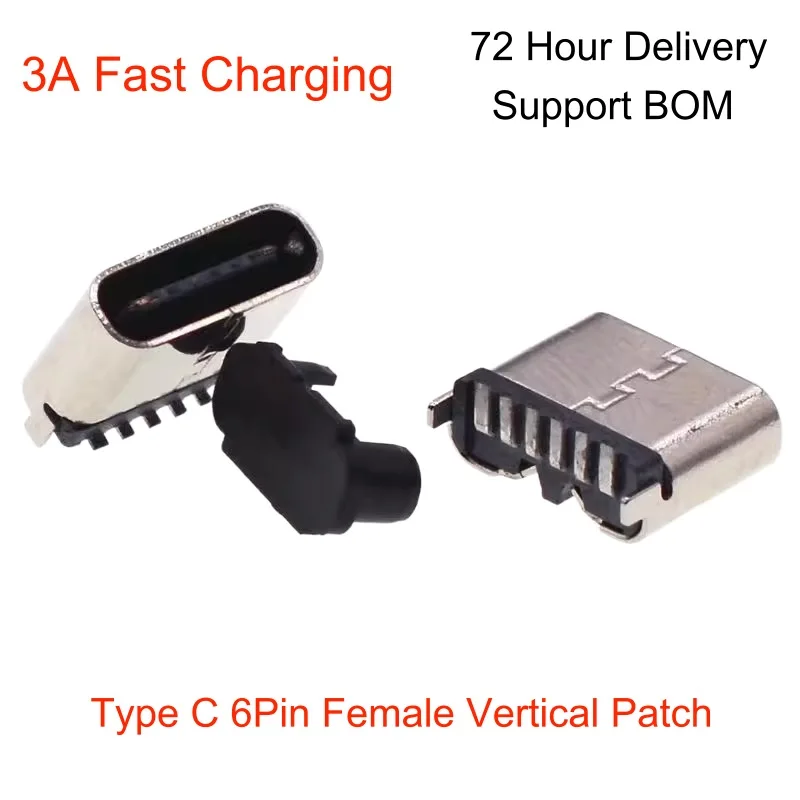 USB Connector Type C 6PIN Female USB 3.1  3A High Current Fast Charging For Electric Toys, Small Fans, Headphone Charging Port