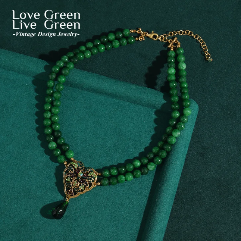 

Layered Green Beads Necklace Woman Heart Pendants For Jewelry Making Charm Water Drop Luxury Designer Mothers Day Gift 2025 New