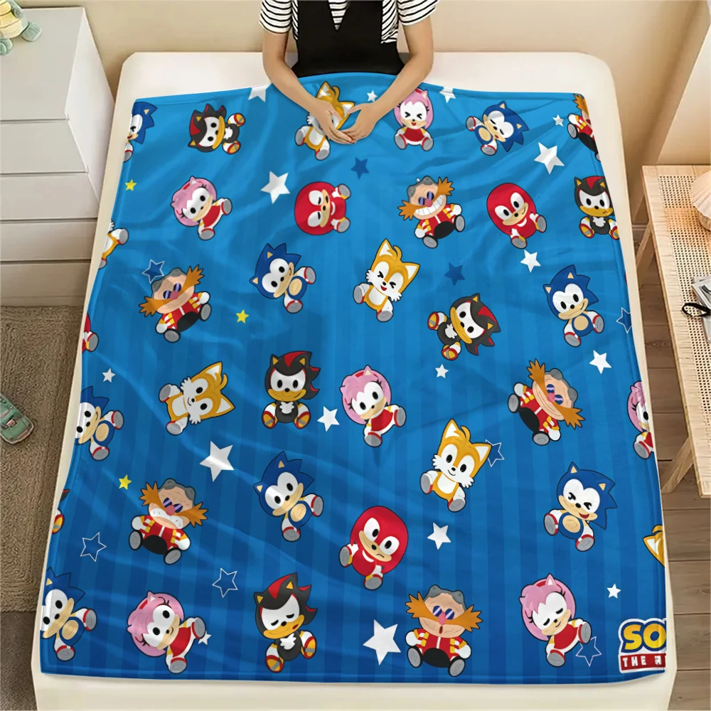 Sonic the Hedgehog Flannel Blanket Printed Cozy Soft Warm Throw for Sofa Bed Couch Versatile Picnic Travel Blanket -xia46