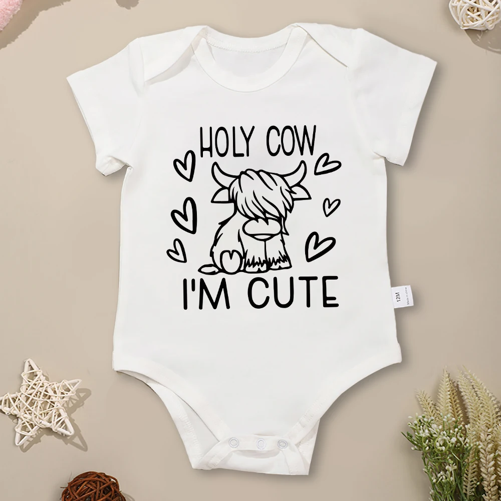 

HOLY COW I'M CUTE Fun Baby Girl Clothes Bodysuiy Loose Comfy Cotton Infant Onesie Summer Street Casual Newborn Jumpsuit Dropship