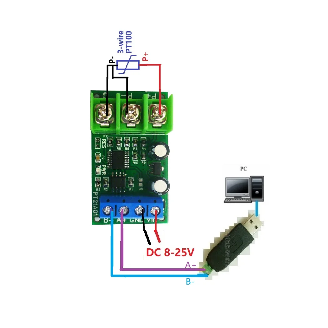 PT21A01 1CH 500 Celsius PT100 RTD Thermocouple Temperature Measurement Modbus RTU Board Sensor Wide RS485 Celsius Fahrenheit