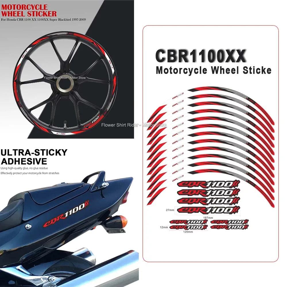 Motorcycle Wheel Sticker Waterproof Hub Decal Rim Stripe Tape 17 Inches for Honda CBR 1100 XX 1100XX Super Blackbird 1997-2009