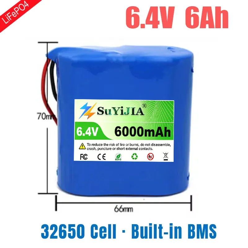 6.4V 6Ah 12Ah 18Ah 24Ah 30Ah LiFePO4 Battery Pack Built-in BMS 32650 Cell Lithium Iron Phosphate for Solar Light Street Light