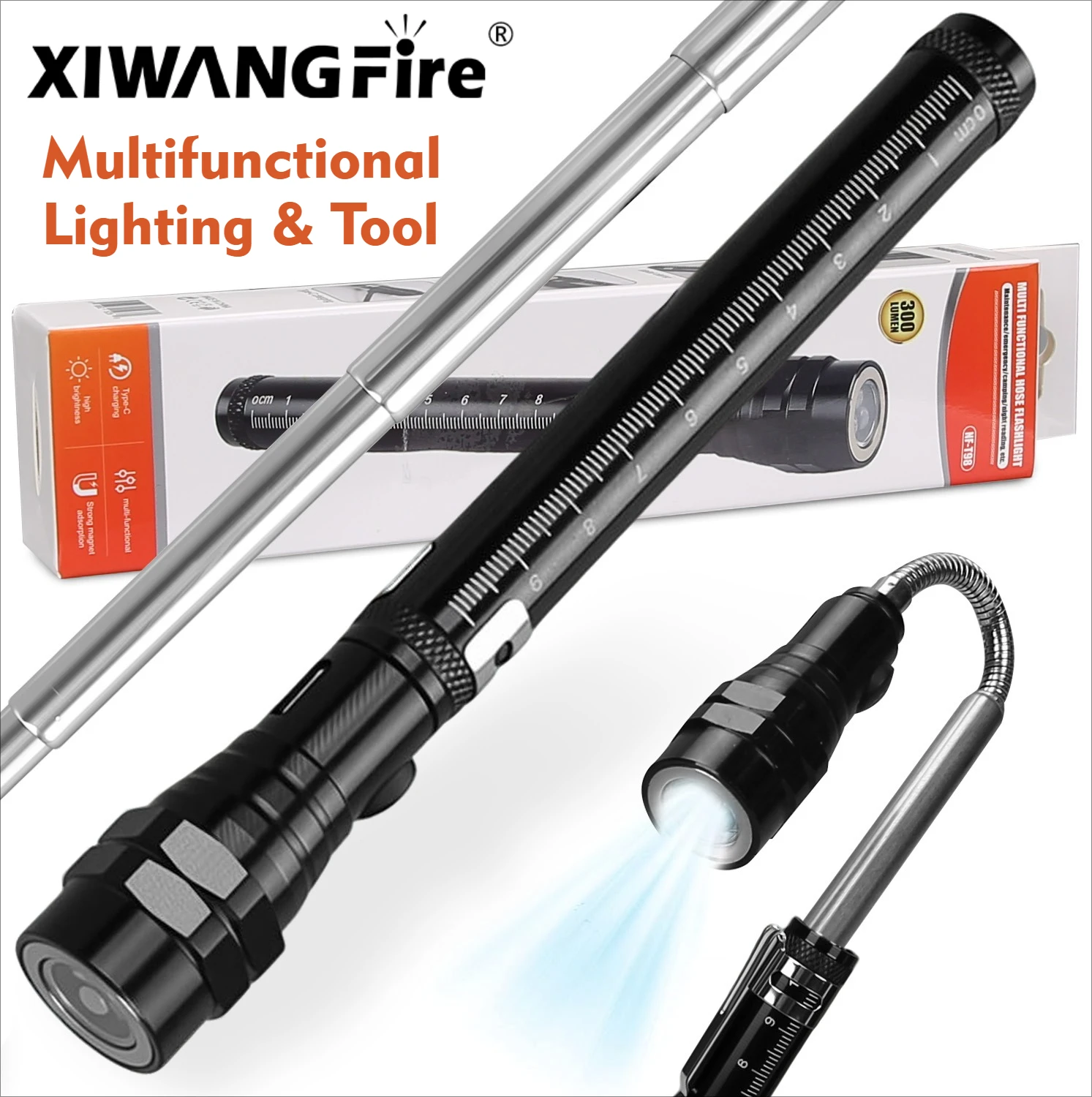 

3LED Telescopic Bendable Magnetic WorkLight,Rechargeable Flashlight for Car Repair Camping Home Perfect Gift for Men Dad Husband