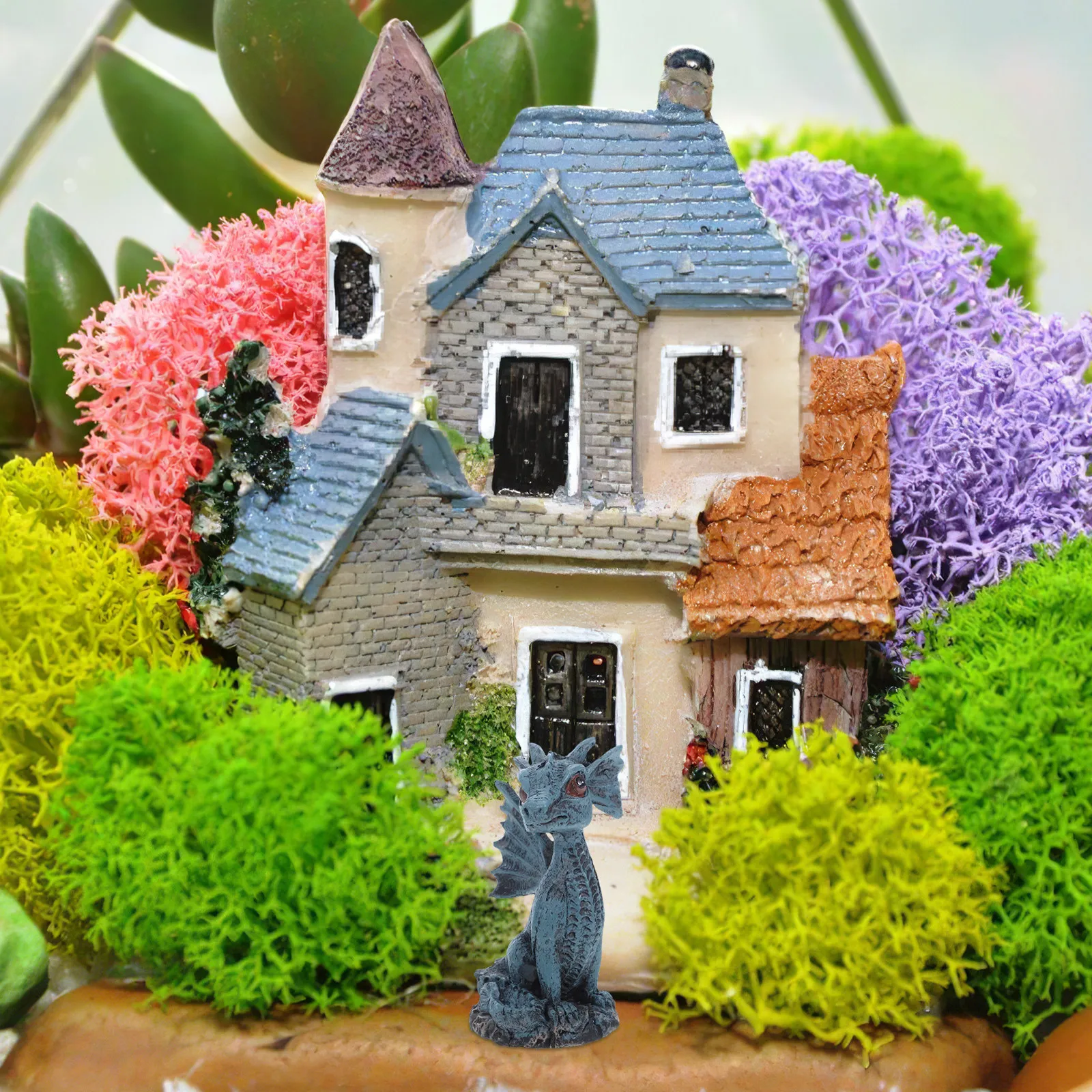Exquisite Dragon Resin Micro Landscape Ornament Garden Patio Yard Outdoor Decor Small Indoor Desk Nightstand Statue Fantasy