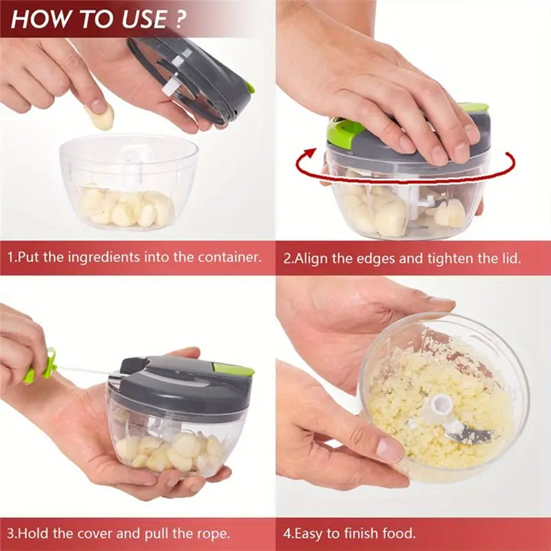 ABUN Hand Crank Garlic Mincer Vegetable Cutter Manual Food Processor Chopper, PP & Stainless Steel