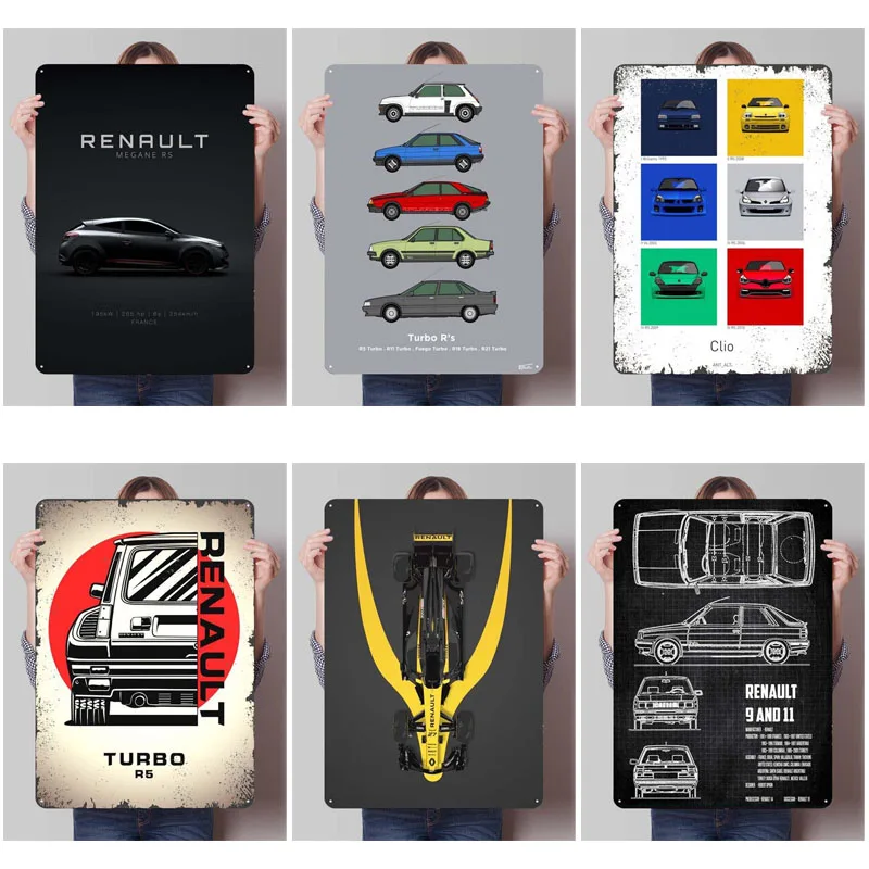 Renault Classic Cars Металлические постеры Украшение комнаты Декор Мужчины Пользовательские металлические жестяные вывески для гаража Настенное художественное украшение Человек Пещера Главная