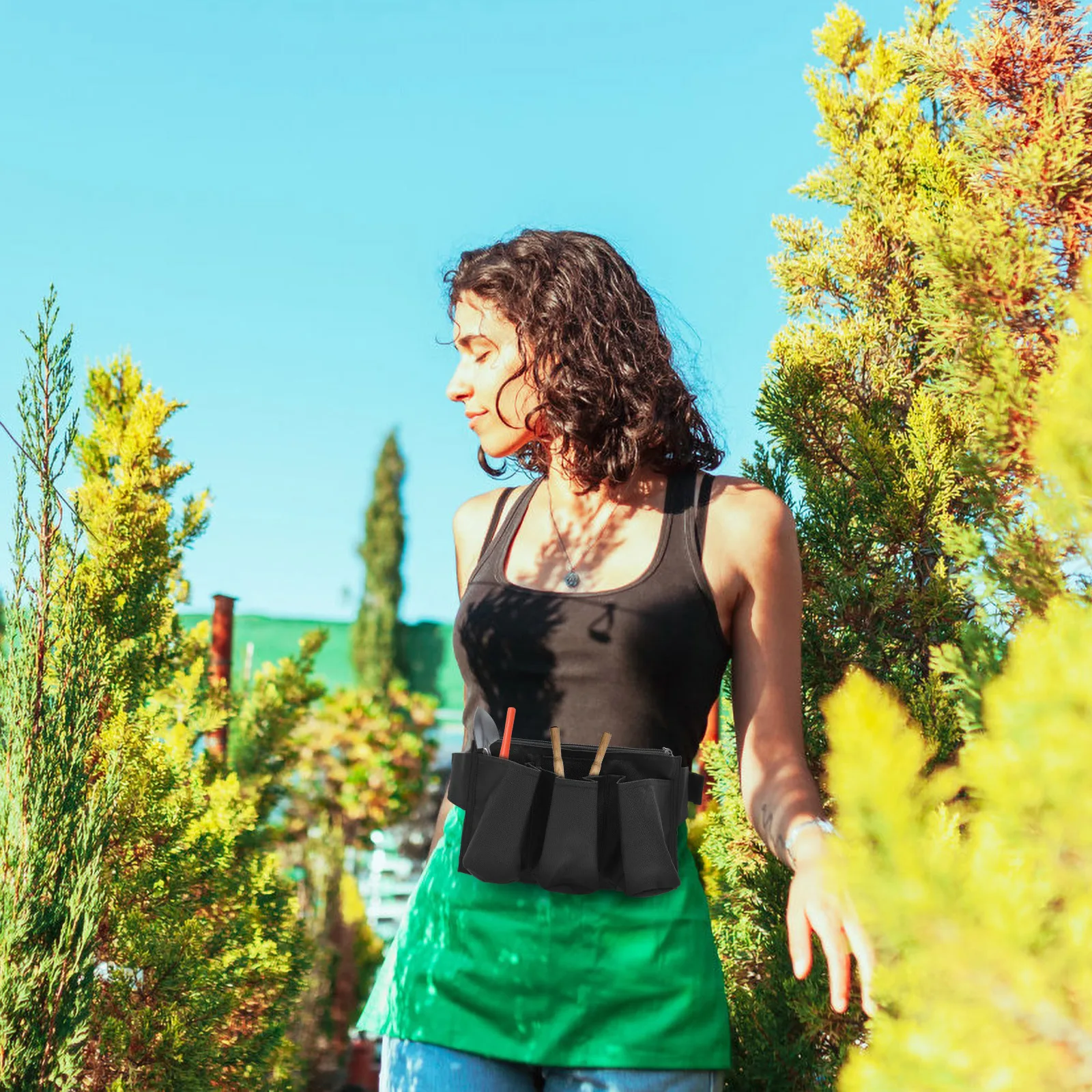 

Black Gardening Tool Belt Bag 3 Pockets Adjustable Waist Pouch For Garden Work Utility Hanging Pouch Heavy Duty Apron Tool