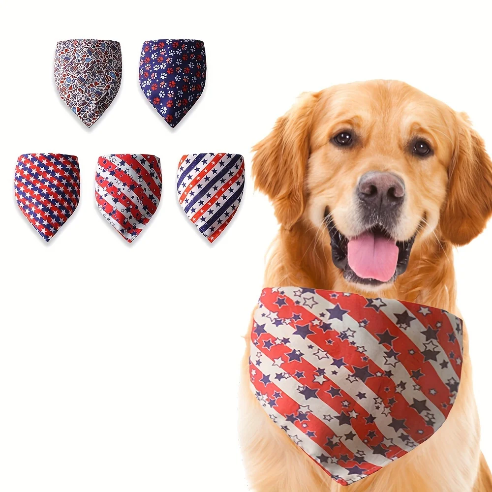 5pcs/Set American Flag Series Pet Bandanas, Triangular Dog Scarves, Pet Collar Accessories, Pet Supplies For Dogs & Cats