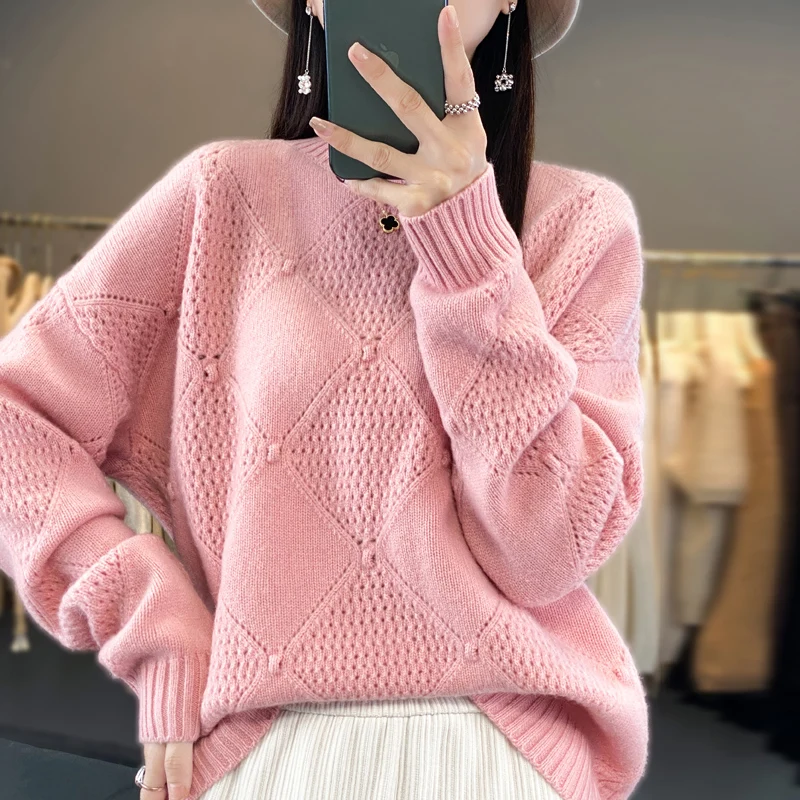 Winter dicke Frau Pullover neuen Stil Pullover weiblichen Pullover Langarm O-Ausschnitt lose große Tops 100% Wolle Strickkleid ung