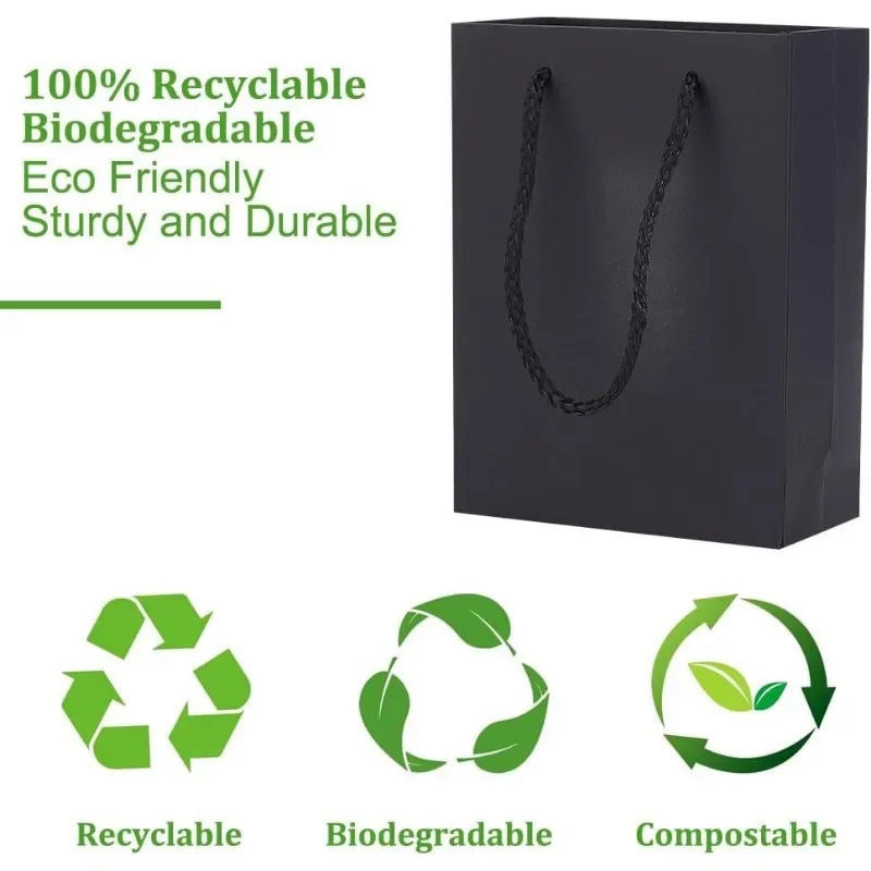 10 Pcs Thickened Kraft Paper Bags Black Paper Gift Bags Shopping Bags with Handles Recyclable Goody Bags for Gift Birthday