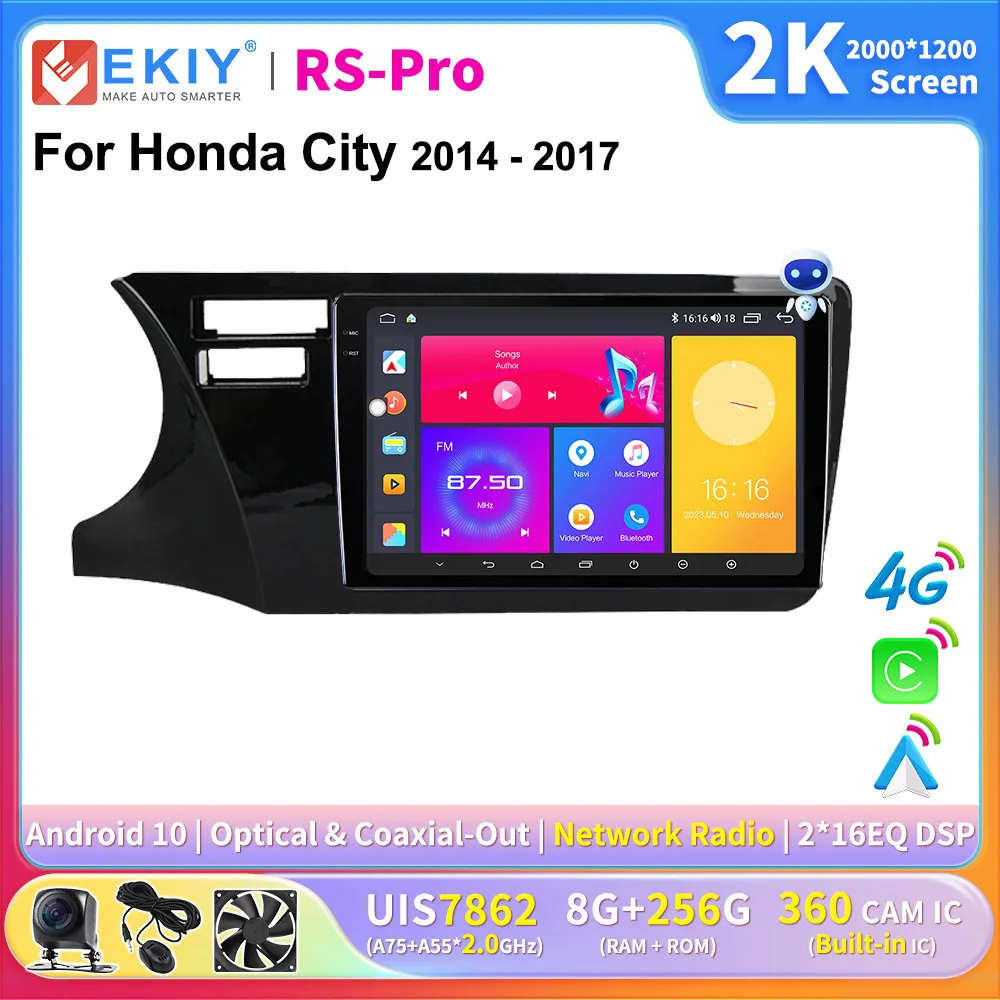 

EKIY CarPlay Android Auto Radio For Honda City 2014 2015 2016 2017 Multimedia Video Player 2K Screen 2din Stereo GPS Navigation