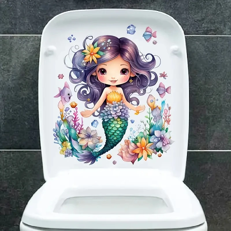 Creative Toilet Sticker Cartoon Under The Sea  Mermaid Pattern Self-Adhesive Wall Stickers Bedroom Home Decoration M794