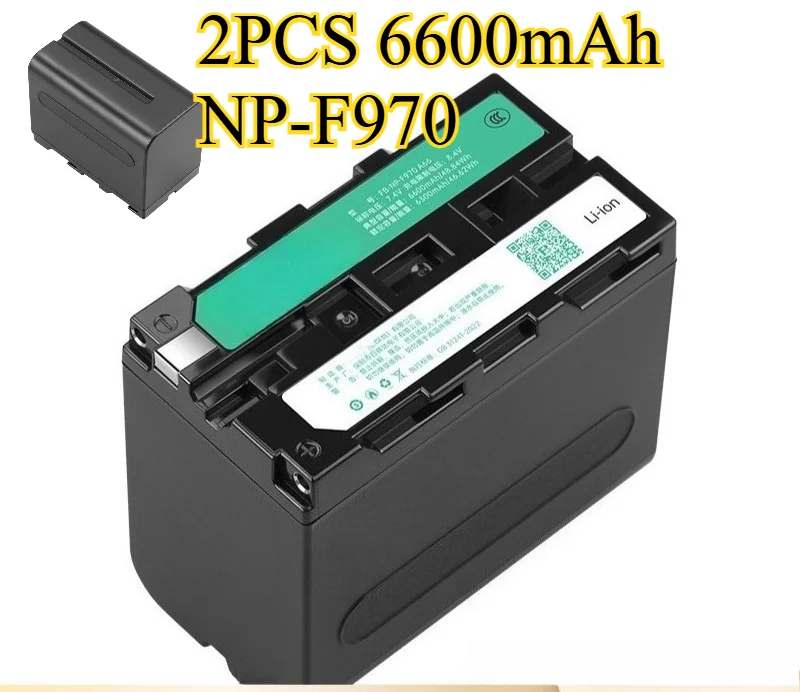

2 шт., 6600 мАч, декодированный аккумулятор NP-F970 для видеокамер Sony MC2500 NX100 Z5C HXR-NX3, для серии Sony NX, высокая емкость и полное декодирование