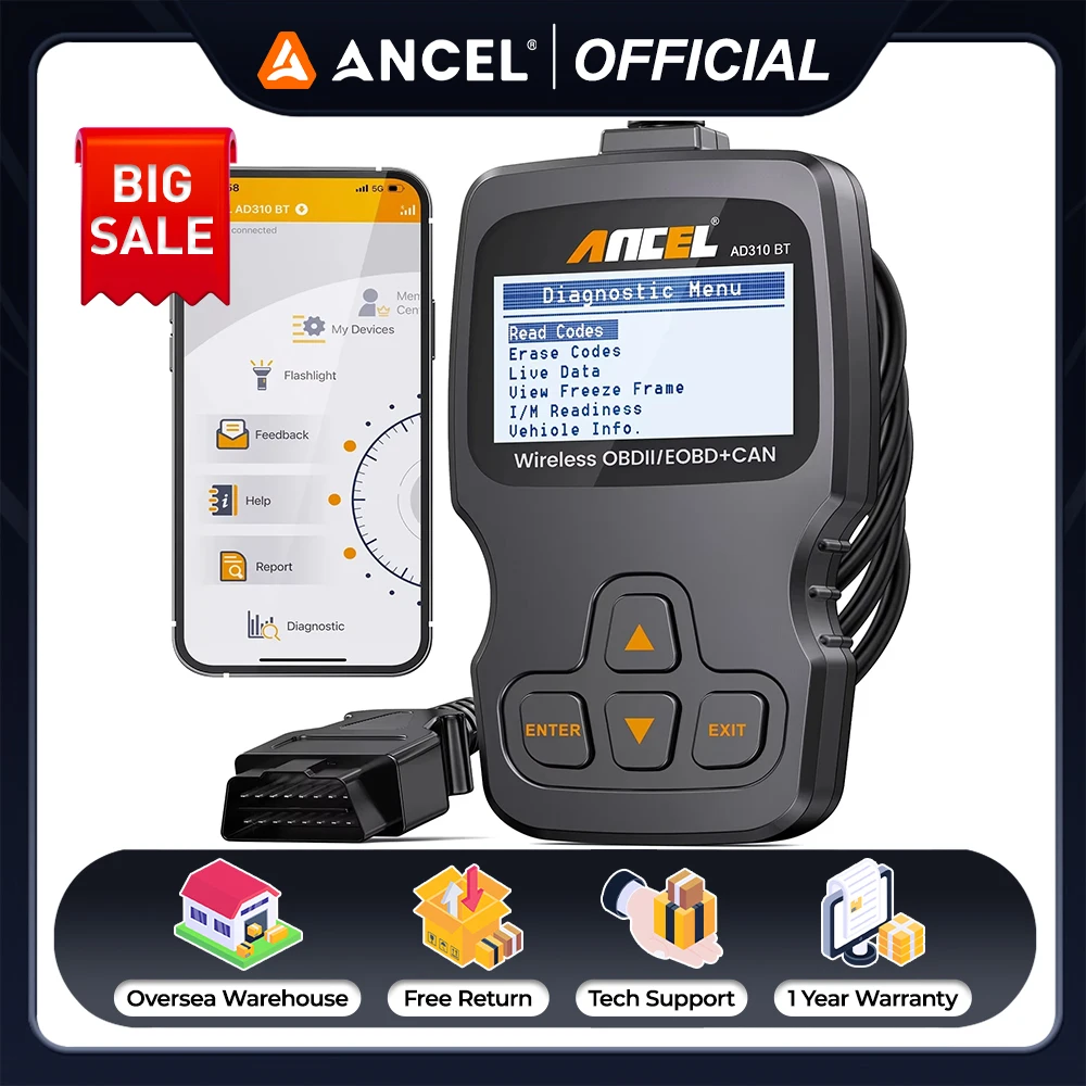 

ANCEL AD310BT Bluetooth OBD2 Automotive Scanner Engine Fault Code Reader Battery Tester Car Diagnostic Scan Tool for iOS Android