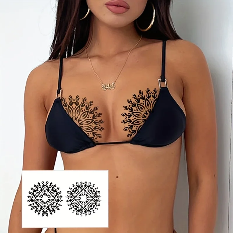 ملصقات وشم مستديرة بتلات الصدر مثيرة، ملصقات حلمة مقاومة للماء والعرق، ملصقات مؤقتة سوداء نقية