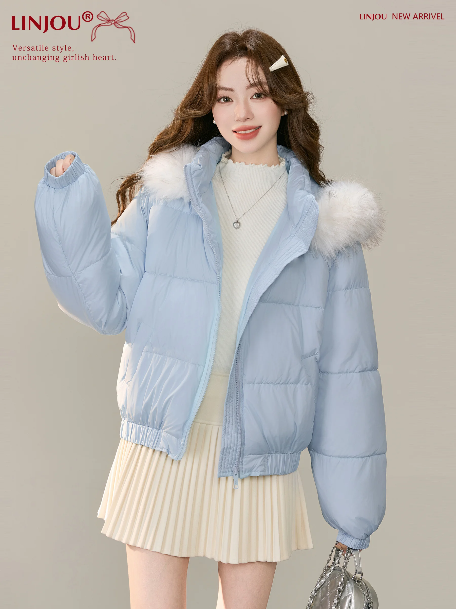 

Теплая утолщенная женская зимняя куртка с капюшоном и меховым воротником Lingjiu Qinglan, маленький размер, для активного отдыха