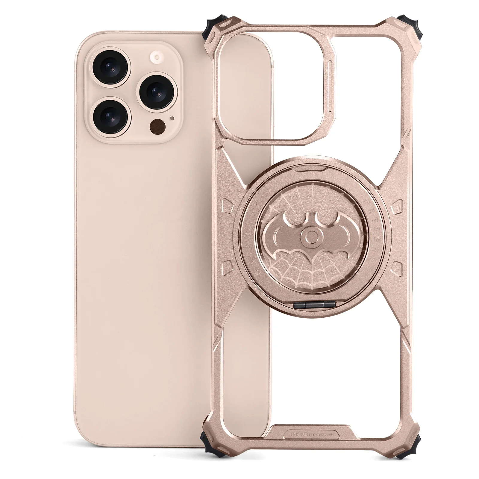 

Oatsbasf Bat Frameless Phone Case for iPhone 16 Pro Max with Magnetic 360 Rotation Kickstand Metal Shockproof Bumper Slim Cover