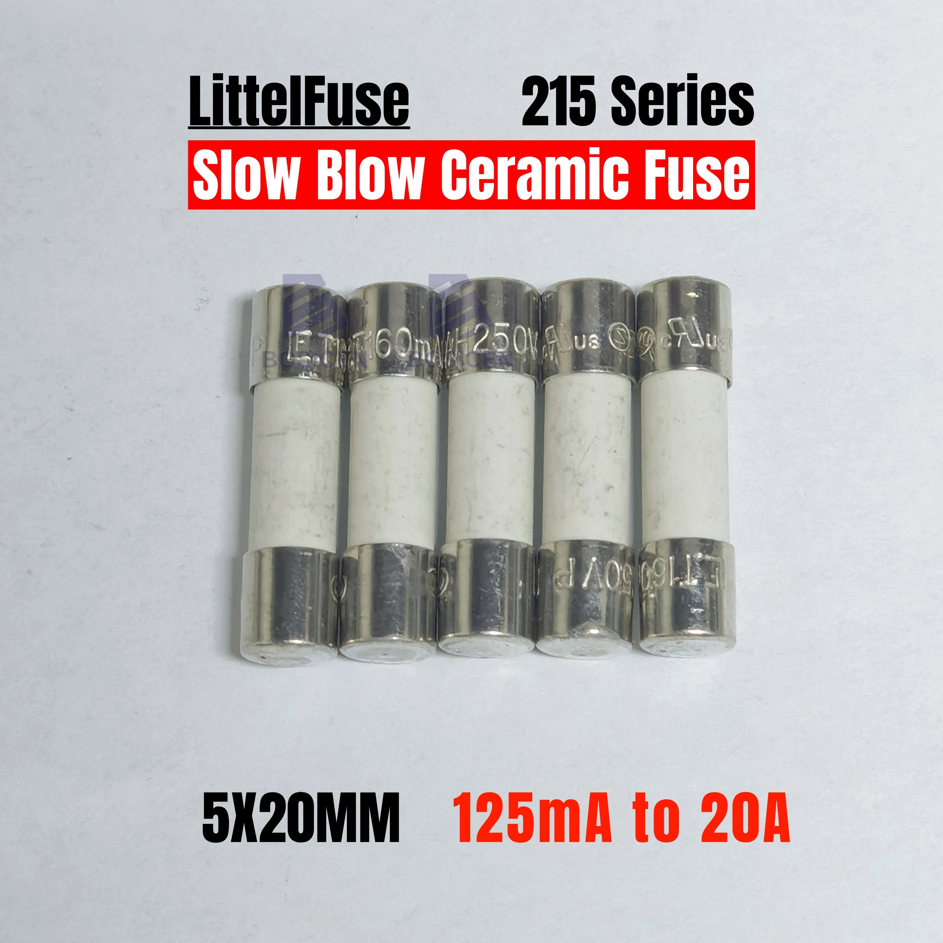 5 uds LF tiempo de retraso fusible cerámico de soplado lento 5*20 5x20mm 250V 125MA 160MA 200MA 250MA 315MA 400MA 500MA 1A 2A 5A 10A 12A 15A 16A 20A