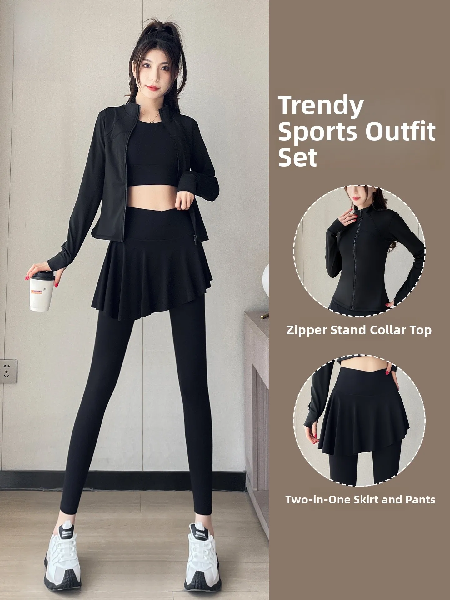 

Женский комплект спортивной одежды Long Sve, одежда для тенниса и йоги Qui Dry Fitn, тренировочная юбка, брюки, осенняя новинка, High Sensation